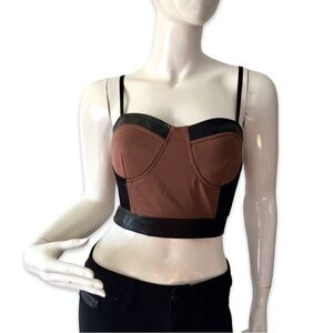QURIO by Aggie brown bustier faux leather crop top